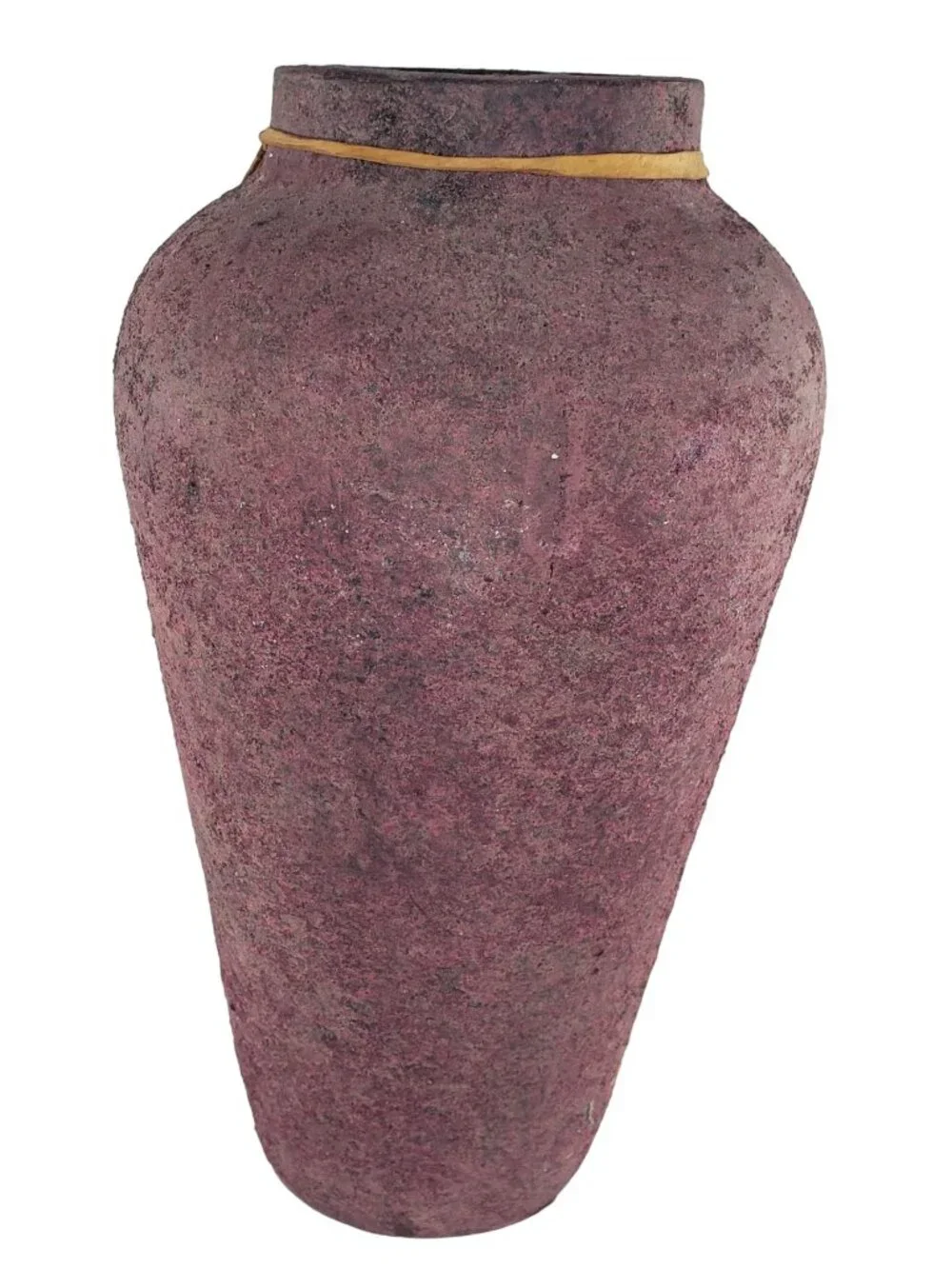Raku Style Large Vase Rough Spackled Texture Leather Strap